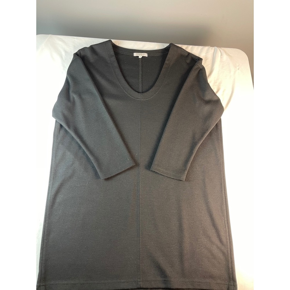 Emerson Fry New York Black U-Neck 3/4 Sleeve Shift Dress Small Scuba Knit USA